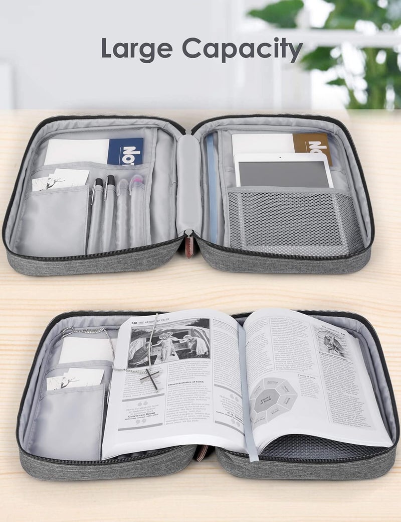 heouvo Bible Covers for Men, Bible Carrying Case with Pockets/Leather Handle, Multi-Functional Large Size Zippered Bible Bag, Great for Bible Study/Daily Use, Bible Case for Men (Gray) - Image 3